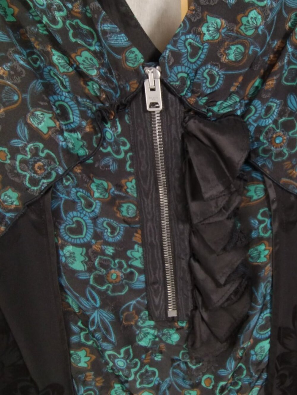 Coach Retro Floral Slip Dress Lace Hem Black Green Size 0 NWT - Picture 5 of 15